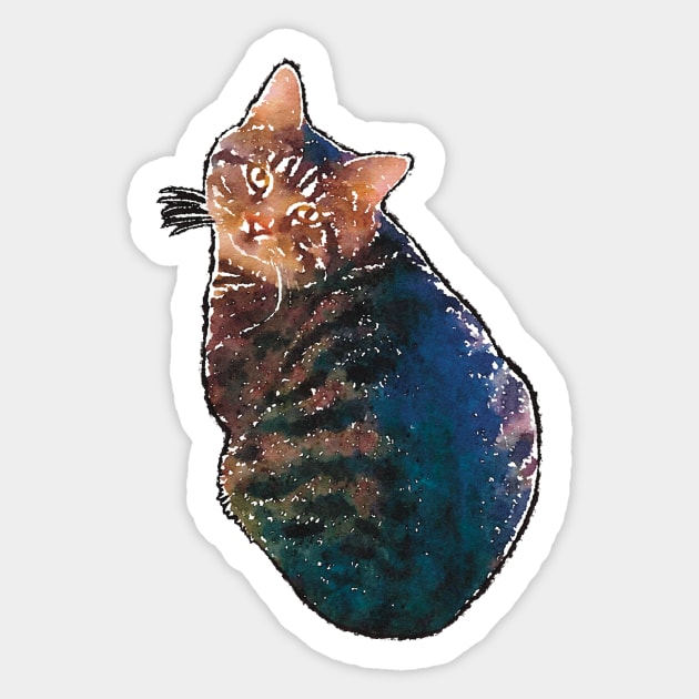 Fat Tabby Cat Watercolor Style Sticker by Griffelkinn